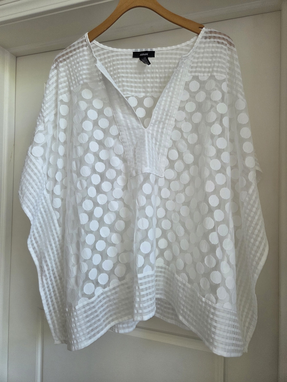 Alfani‎ White Sheer Polka Dot Poncho Blouse